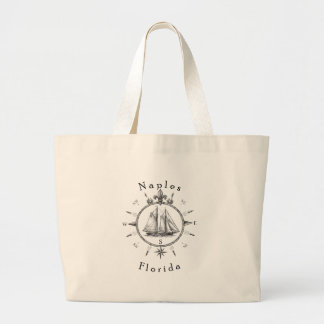 Naples Florida Nautical Sailing Compass Sailboat Large Tote Bag