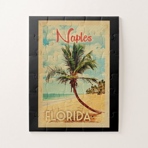 Naples Florida Palm Tree Beach Vintage Travel Jigsaw Puzzle