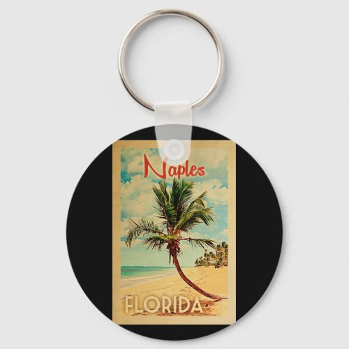 Naples Florida Palm Tree Beach Vintage Travel Keychain