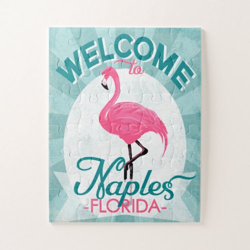 Naples Florida Pink Flamingo _ Vintage Retro Trave Jigsaw Puzzle