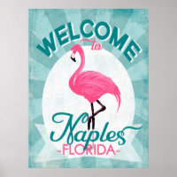 Naples Florida Pink Flamingo - Vintage Retro Trave