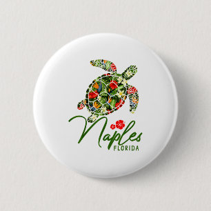 Naples Florida Sea Turtle Tropical Hibiscus Beach Button