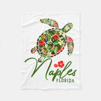 Naples Florida Sea Turtle Tropical Hibiscus Beach Fleece Blanket