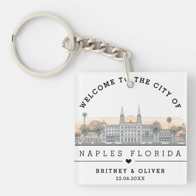  Naples Florida Skyline – Custom Wedding favor Keychain (Front)