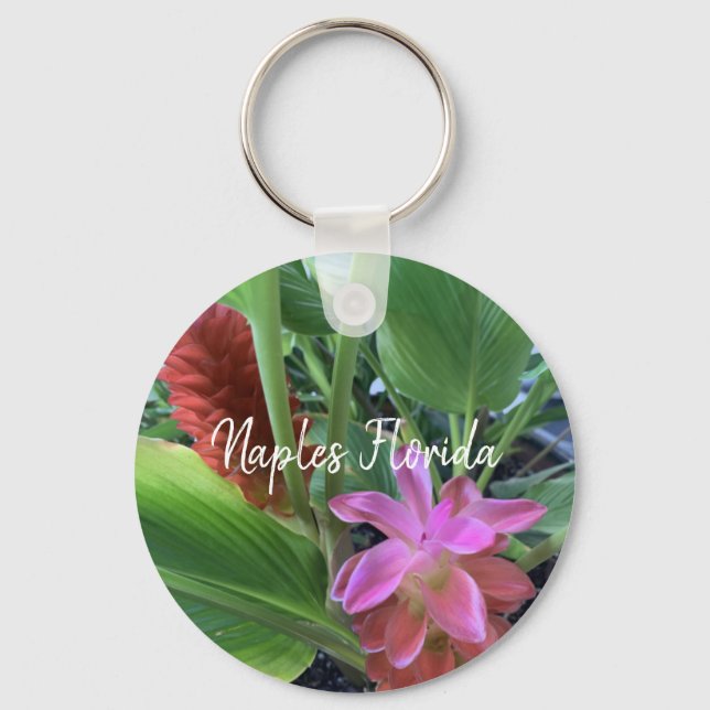 Naples Florida Tropical Flowers Keychain (Front)