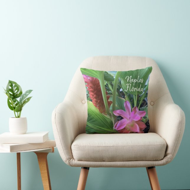 Naples Florida Tropical Flowers  Throw Pillow (Chair)