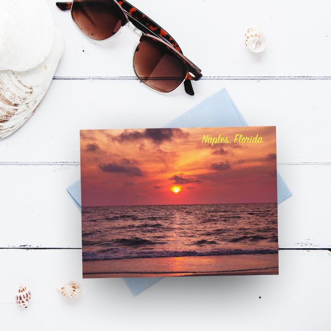 Naples, Florida Tropical Sunset Postcard (Capturing the essence of Naples, Florida's majestic sunset on a postcard. Let its beauty inspire you)