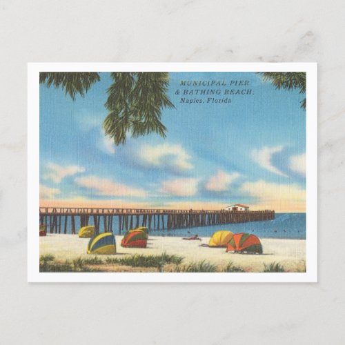 Naples Florida vintage pier and beach Postcard