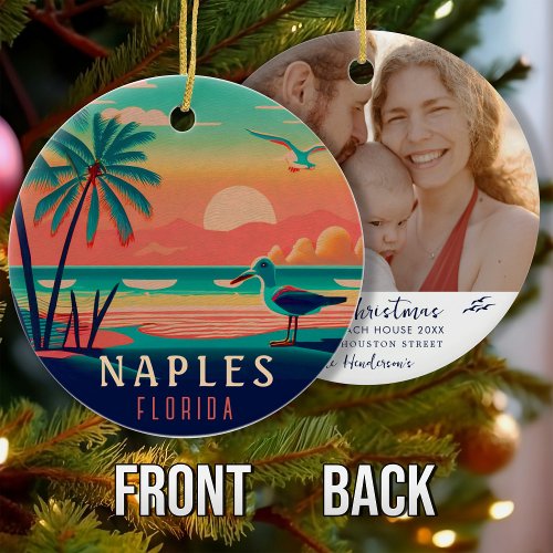 Naples Florida Vintage Seagull Sunset Souvenirs Ceramic Ornament