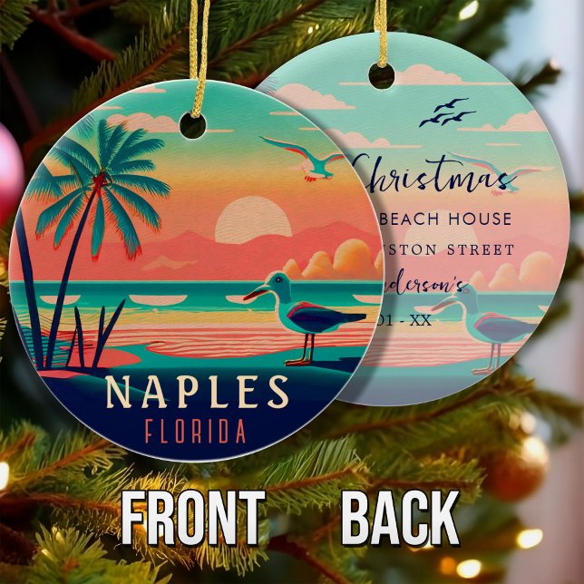 Naples Florida Vintage Seagull Sunset Souvenirs Ceramic Ornament (Creator Uploaded)