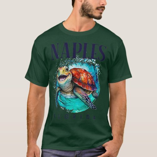 Naples Florida Watercolor Happy Sea Turtle   T_Shirt