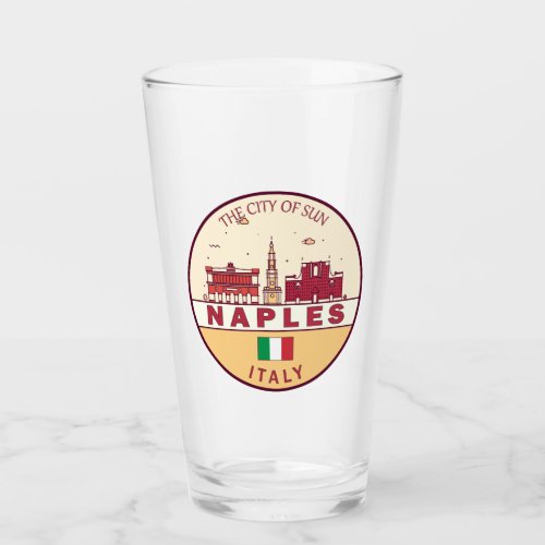 Naples Italy City Skyline Emblem Glass
