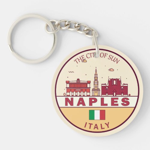 Naples Italy City Skyline Emblem Keychain