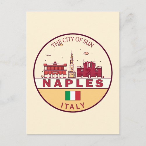 Naples Italy City Skyline Emblem Postcard