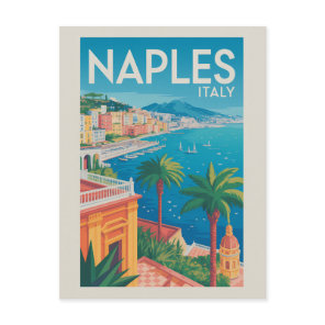 Naples Italy Illustration Travel Art Vintage Postcard