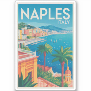 Naples Italy Illustration Travel Art Vintage Sticker