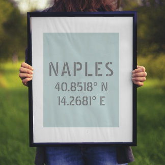 Naples Italy Latitude and Longitude Coordinates Poster