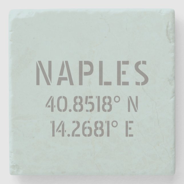 Naples Italy Latitude and Longitude Coordinates  Stone Coaster (Front)