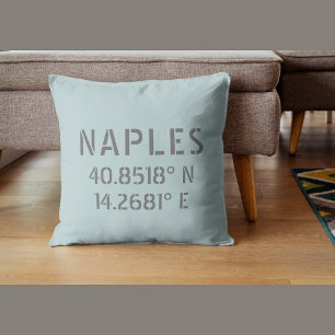 Naples Italy Latitude and Longitude Coordinates Throw Pillow