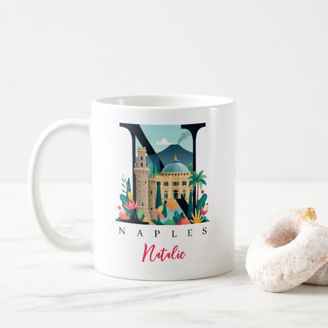 Naples Italy Monogram Letter N Personalized Gift Coffee Mug (With Donut)