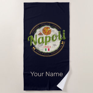 Naples Italy Retro Vesuvius And Pizza Vintage Beach Towel