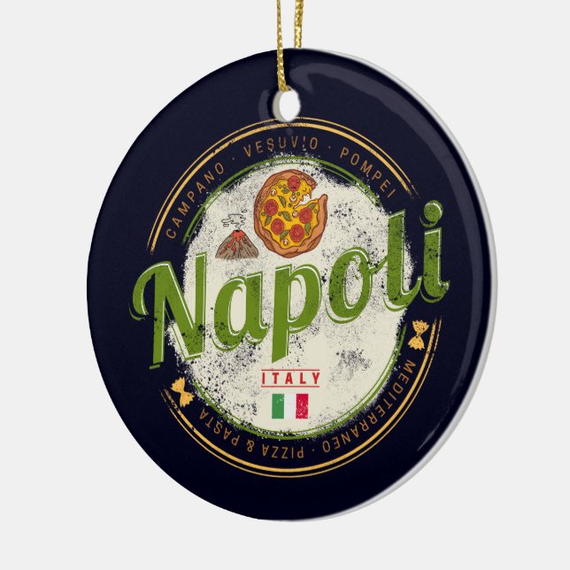 Naples Italy Retro Vesuvius And Pizza Vintage Ceramic Ornament (Left)