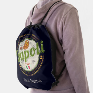 Naples Italy Retro Vesuvius And Pizza Vintage Drawstring Bag