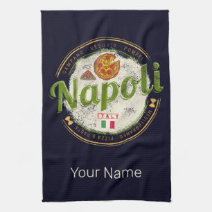 Naples Italy Retro Vesuvius And Pizza Vintage Kitchen Towel