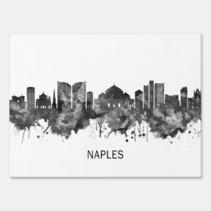 Naples Italy Skyline BW Sign
