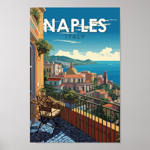 Naples Italy Travel Art Vintage Poster