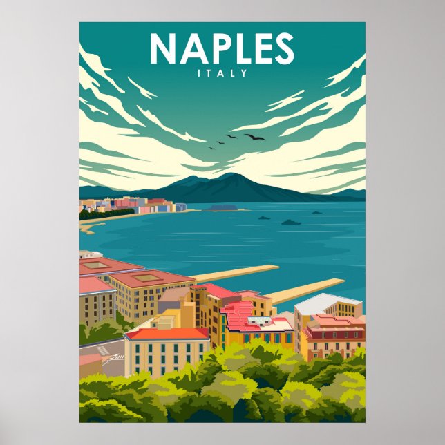 Naples Italy Vintage Minimal Retro Travel Poster (Front)
