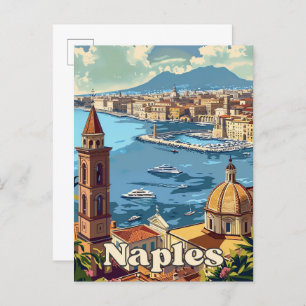 Naples Italy Vintage Retro Travel Illustration Postcard