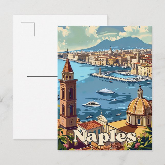 Naples Italy Vintage Retro Travel Illustration Postcard (Front/Back)