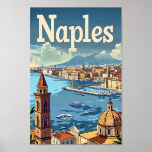 Naples Italy Vintage Retro Travel Illustration Poster