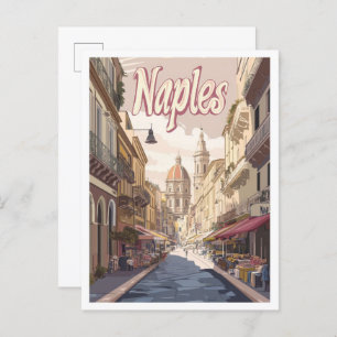 Naples Italy Vintage Travel Illustration Postcard