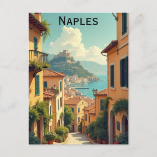 Naples Italy Vintage Travel Illustration Postcard