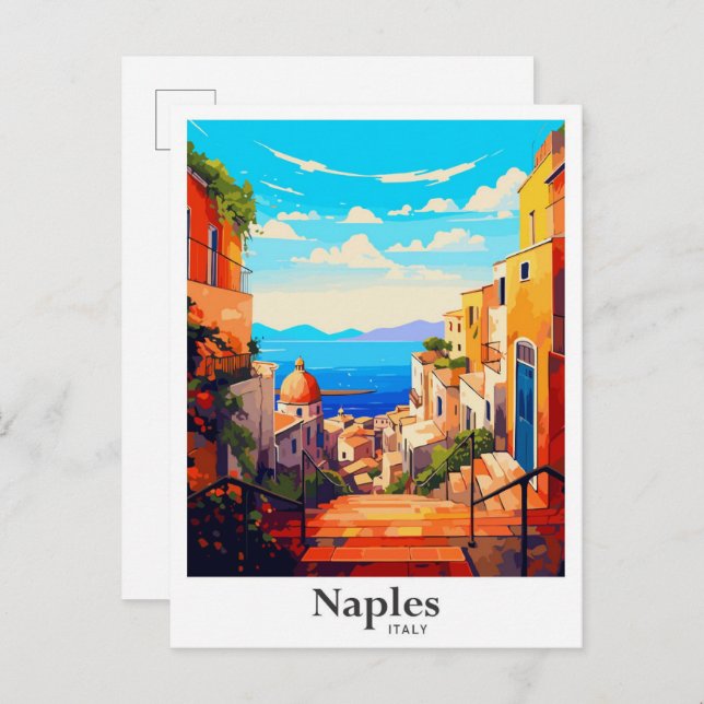 Naples Italy Vintage Travel Potrait Illustration Postcard (Front/Back)