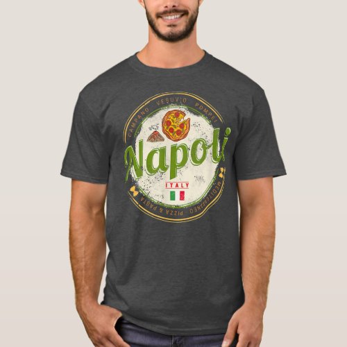 Naples Italy With Vesuvius And Pizza Vintage Souve T_Shirt