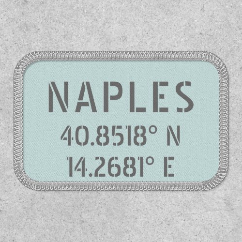 Naples Latitude and Longitude Coordinates Iron On Patch