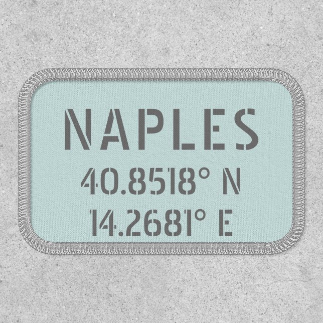 Naples Latitude and Longitude Coordinates Iron On Patch (Front)