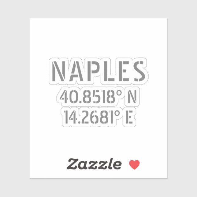 Naples Latitude and Longitude Coordinates Vinyl Sticker (Sheet)