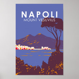 Naples Mount Vesuvius Travel Art Vintage Poster