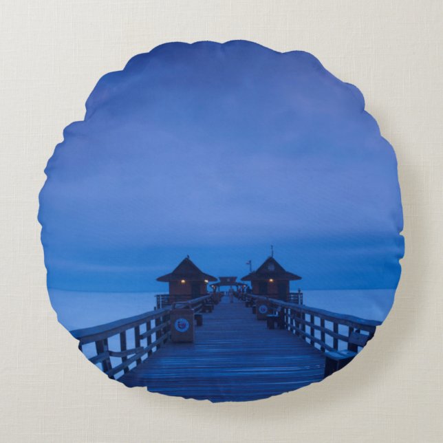 Naples Pier, dawn Round Pillow (Front)