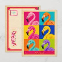 Naples Postcard Florida Flamingo Vintage Pop Art