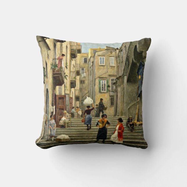 Naples Street Scene - Paul G. Fischer painting Throw Pillow (Front)