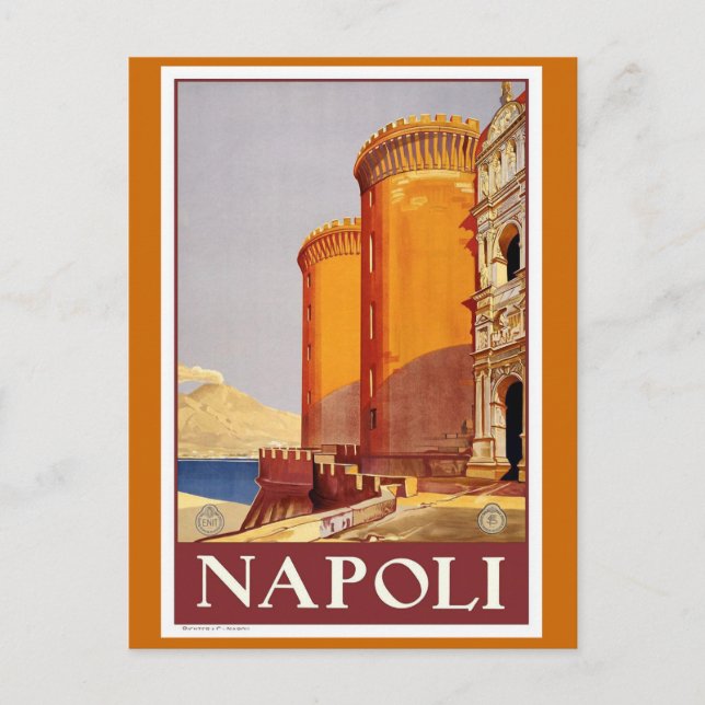 "Naples" Vintage Travel Poster Postcard (Front)