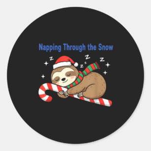 Napng Through The Snow Christmas Sloth Candy Cane Classic Round Sticker
