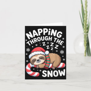 Napng Through The Snow Funny Sloth Candy Cane Xmas Card