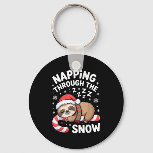 Napng Through The Snow Funny Sloth Candy Cane Xmas Keychain