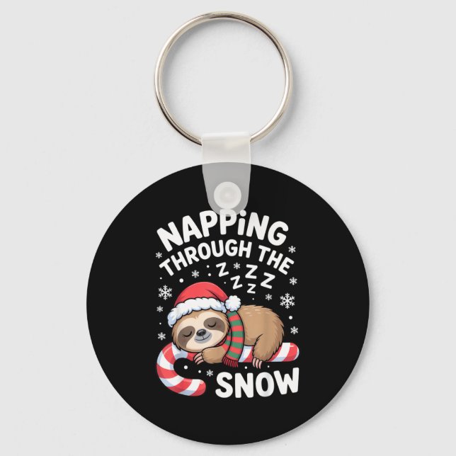 Napng Through The Snow Funny Sloth Candy Cane Xmas Keychain (Front)